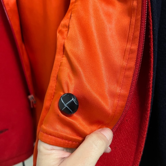 Vintage Mackintosh Vestcoat Size 8 Navy/Red 100% Wool Hood Drawstring Hem - Picture 14 of 15